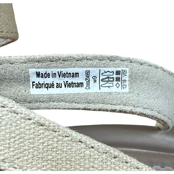 CROCS Wedge Sandal Ankle Strap Criss-Cross Woven Leigh II Oatmeal/Mushroom Tan 9 - Picture 10 of 10
